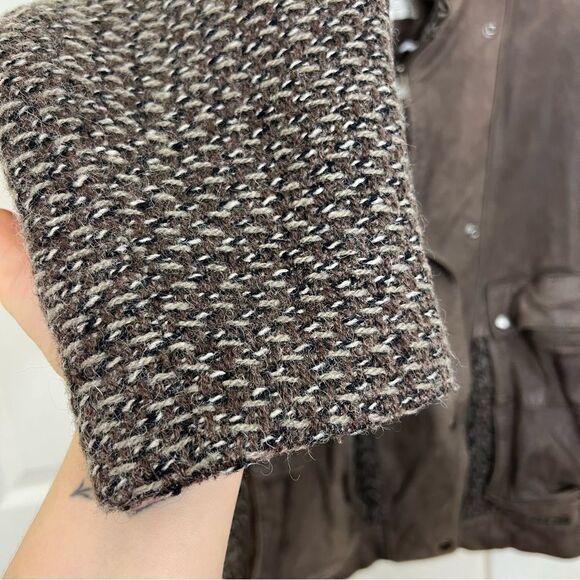 Vintage Laurice 80’s Bomber Jacket Brown Leather Wool Sweater Sleeves Size L - Picture 11 of 15